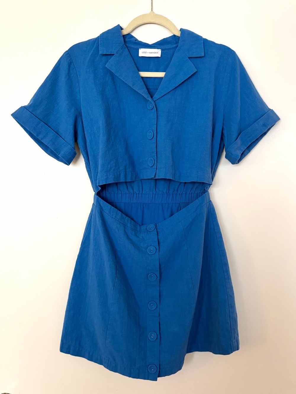 Lost + Wander - Blue Cutout Button-Front Dress